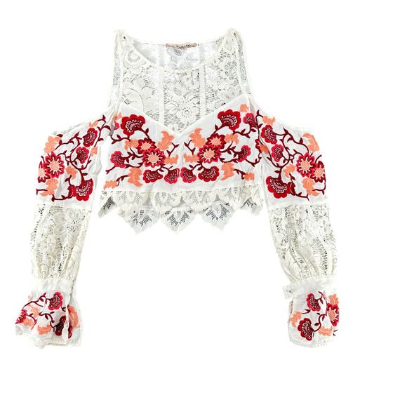 For Love and Lemons Cecelia Crop top Small Embroidered Lace Boho Cottagecore - Picture 1 of 6